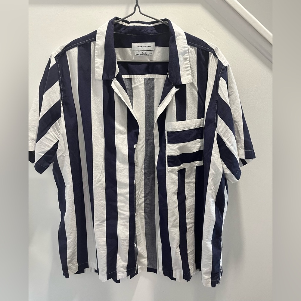 Urban Outfitters Navy and White Casual Button Down Shirt